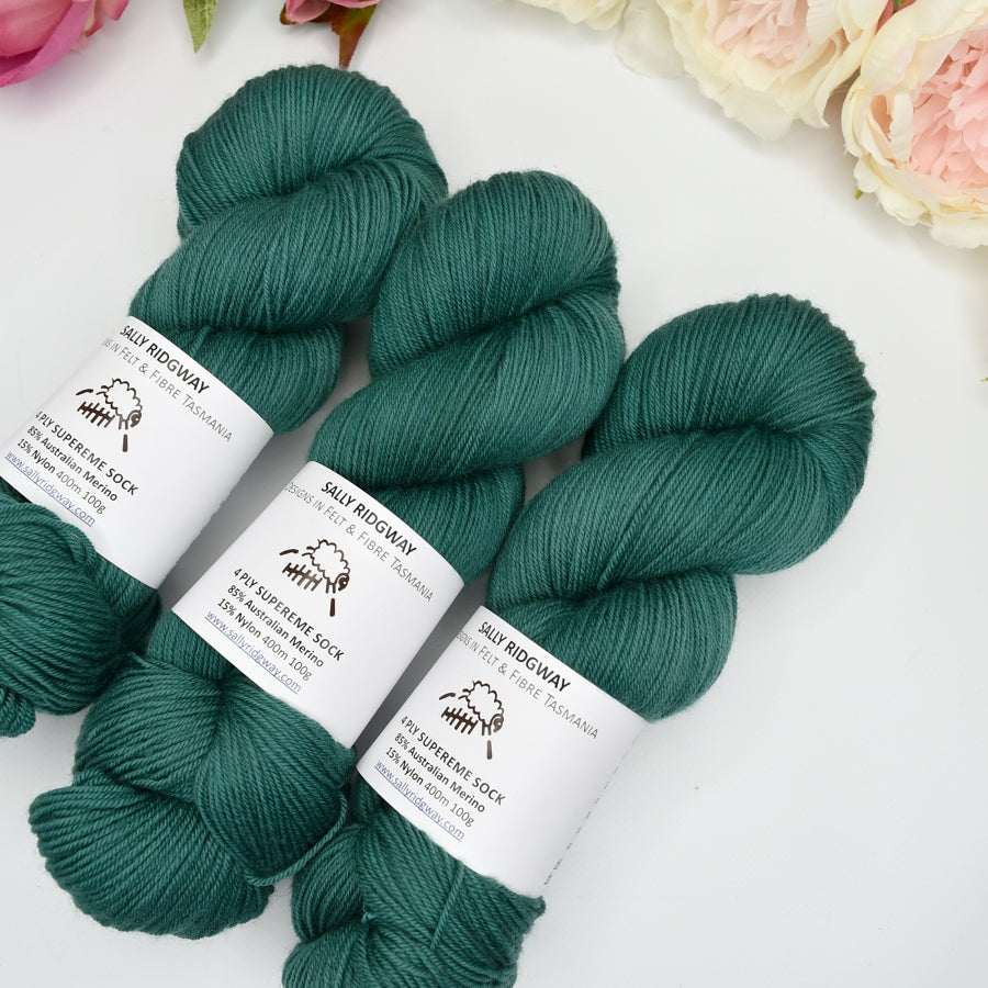 4 ply Supreme Sock Yarn Hand Dyed Emerald| Sock Yarn | Sally Ridgway | Shop Wool, Felt and Fibre Online
