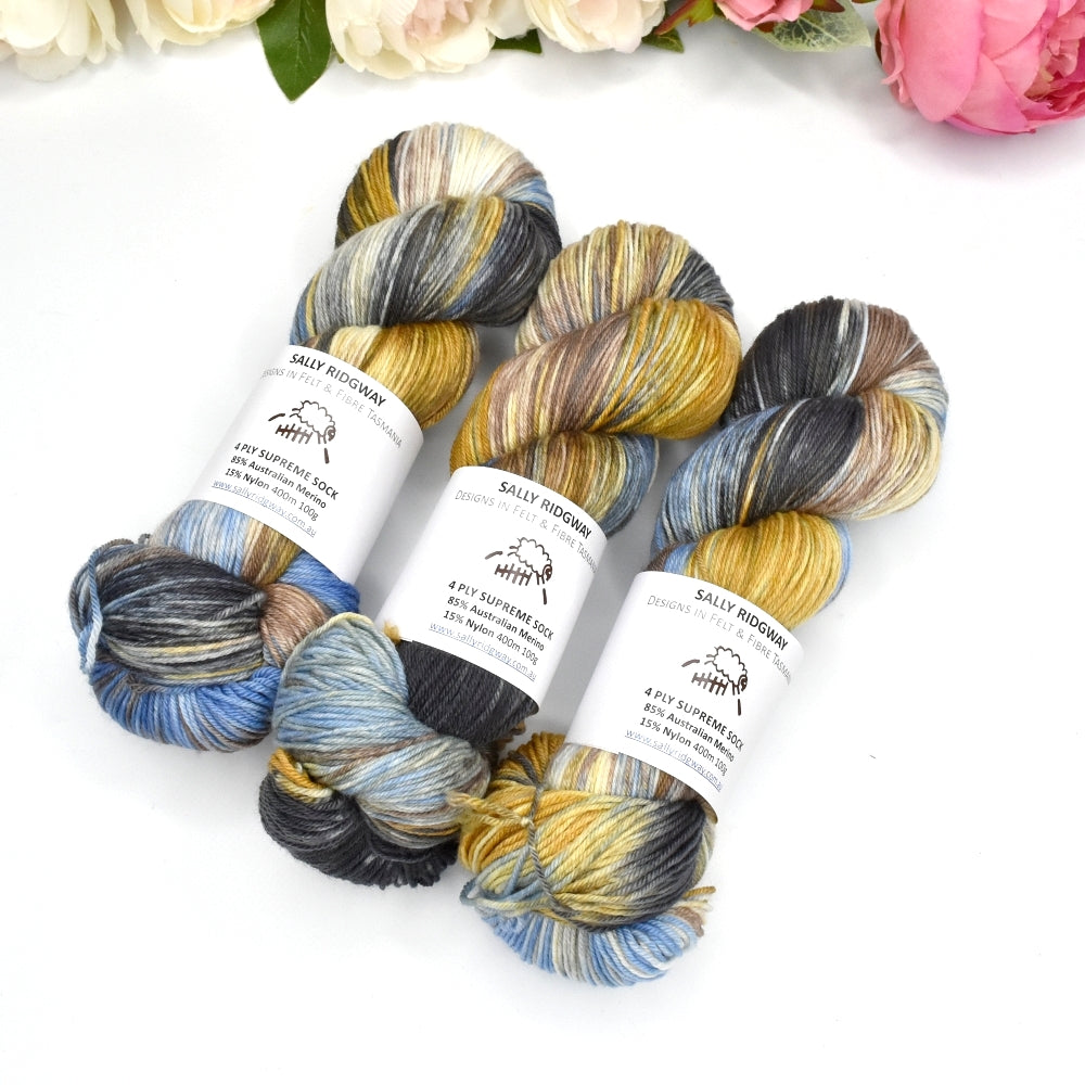 4 ply Supreme Sock Yarn Hand Dyed Headland| Sock Yarn | Sally Ridgway | Shop Wool, Felt and Fibre Online