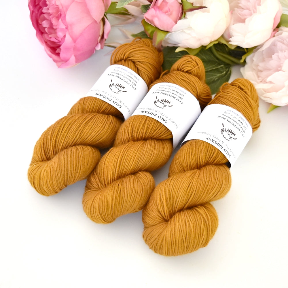 4 ply Supreme Sock Yarn Hand Dyed Honey Gold| Sock Yarn | Sally Ridgway | Shop Wool, Felt and Fibre Online