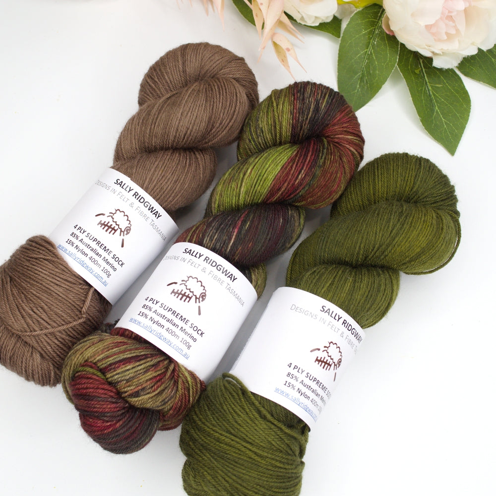 4 ply Supreme Sock Yarn Hand Dyed in Chestnut| Sock Yarn | Sally Ridgway | Shop Wool, Felt and Fibre Online