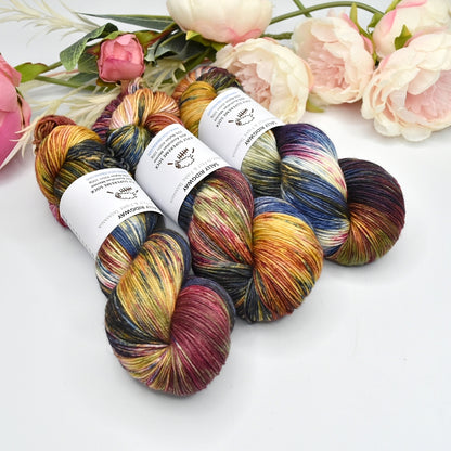 4 ply Supreme Sock Yarn Hand Dyed Kaleidoscope| Sock Yarn | Sally Ridgway | Shop Wool, Felt and Fibre Online
