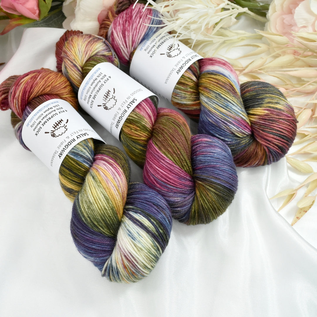 Kaleidoscope 4 ply Supreme Sock Yarn Hand Dyed-Sock Yarn-2-Sally Ridgway Designs in Felt &amp; Fibre