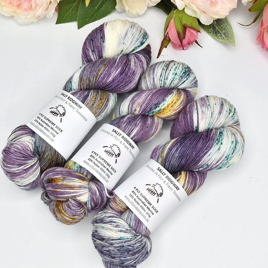 4 ply Supreme Sock Yarn Hand Dyed Lavender Road| Sock Yarn | Sally Ridgway | Shop Wool, Felt and Fibre Online