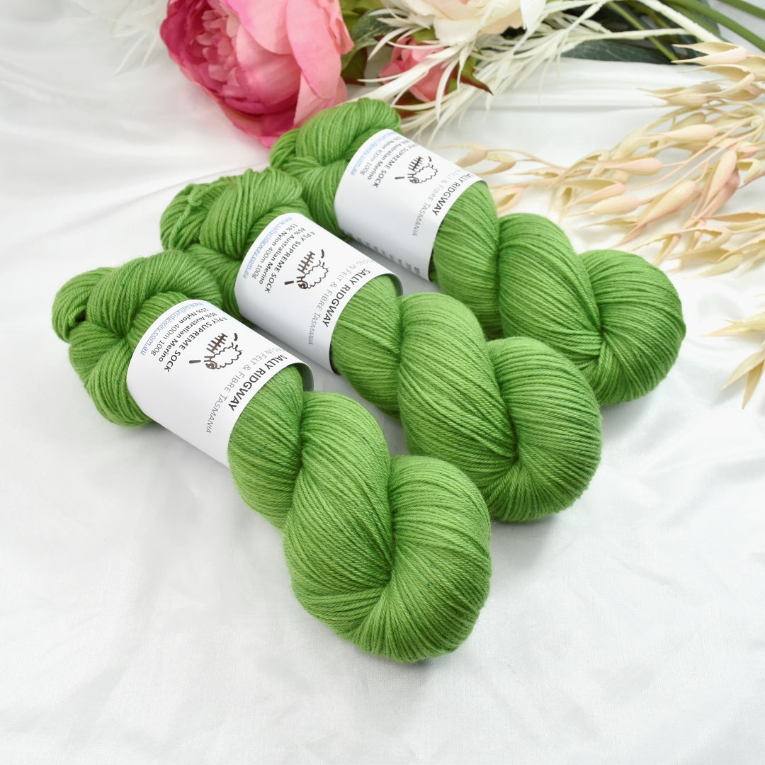 4 ply Supreme Sock Yarn Hand Dyed Pear Green| Sock Yarn | Sally Ridgway | Shop Wool, Felt and Fibre Online