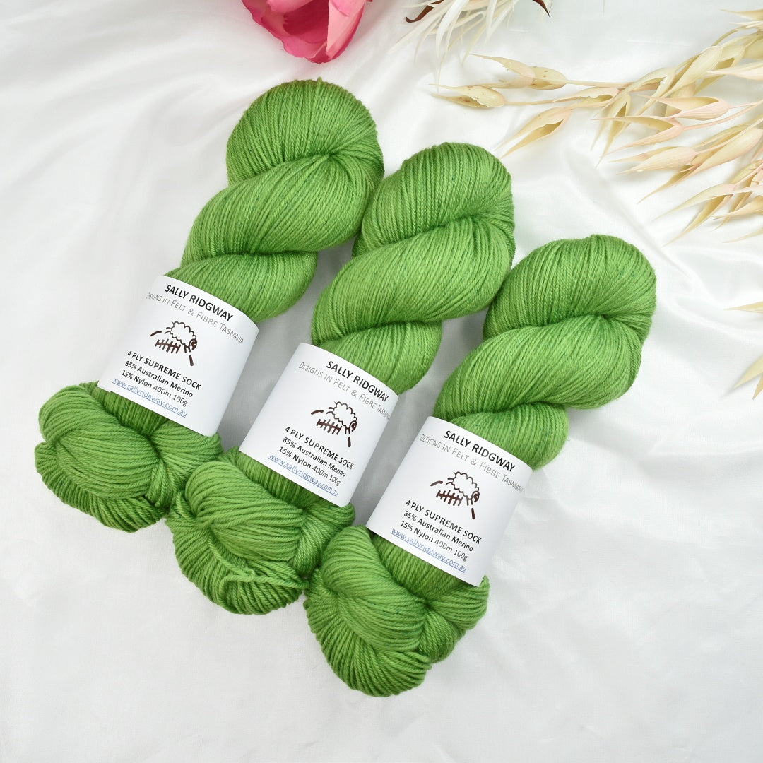 4 ply Supreme Sock Yarn Hand Dyed Pear Green| Sock Yarn | Sally Ridgway | Shop Wool, Felt and Fibre Online