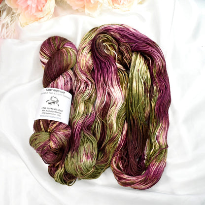 Rose Garden 4 ply Supreme Sock Yarn Hand Dyed-Sock Yarn-2-Sally Ridgway Designs in Felt &amp; Fibre