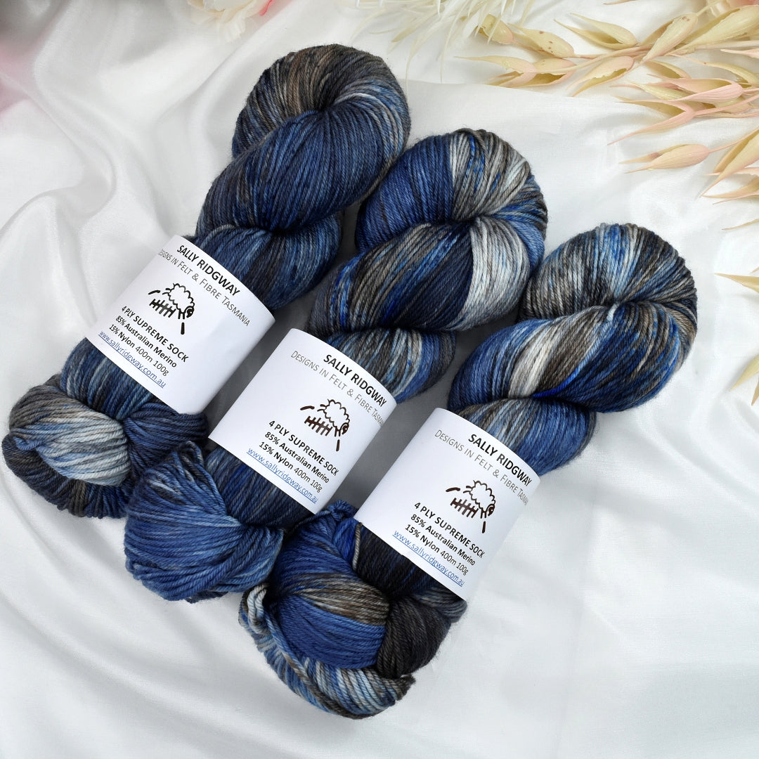 Storm Chaser 4 ply Supreme Sock Yarn Hand Dyed| Sock Yarn | Sally Ridgway | Shop Wool, Felt and Fibre Online