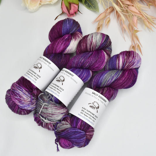 4 ply Supreme Sock Yarn Hand Dyed Tempest| Sock Yarn | Sally Ridgway | Shop Wool, Felt and Fibre Online