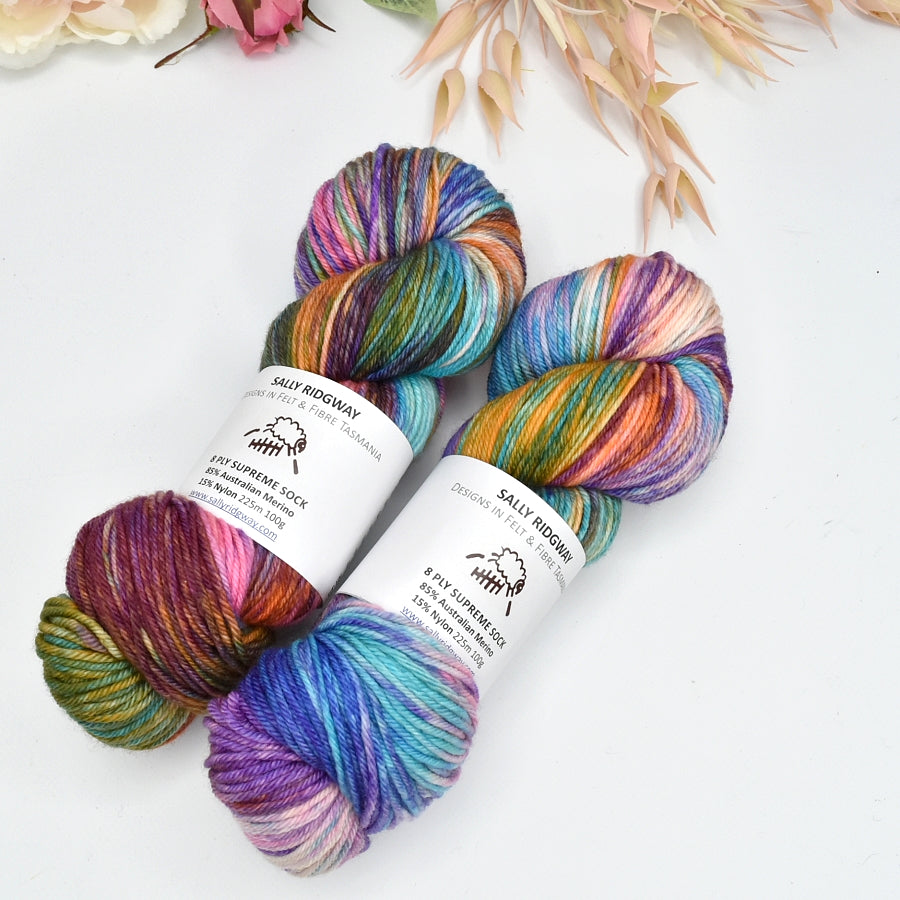 8 ply Supreme Sock in Butterfly| 8 Ply Supreme Sock | Sally Ridgway | Shop Wool, Felt and Fibre Online