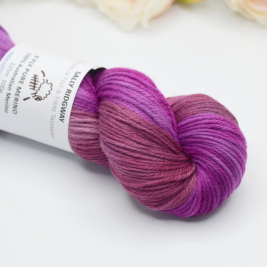 8 Ply Pure Merino Wool DK Yarn in Crushed Raspberries| 8 ply Pure Merino Yarn | Sally Ridgway | Shop Wool, Felt and Fibre Online