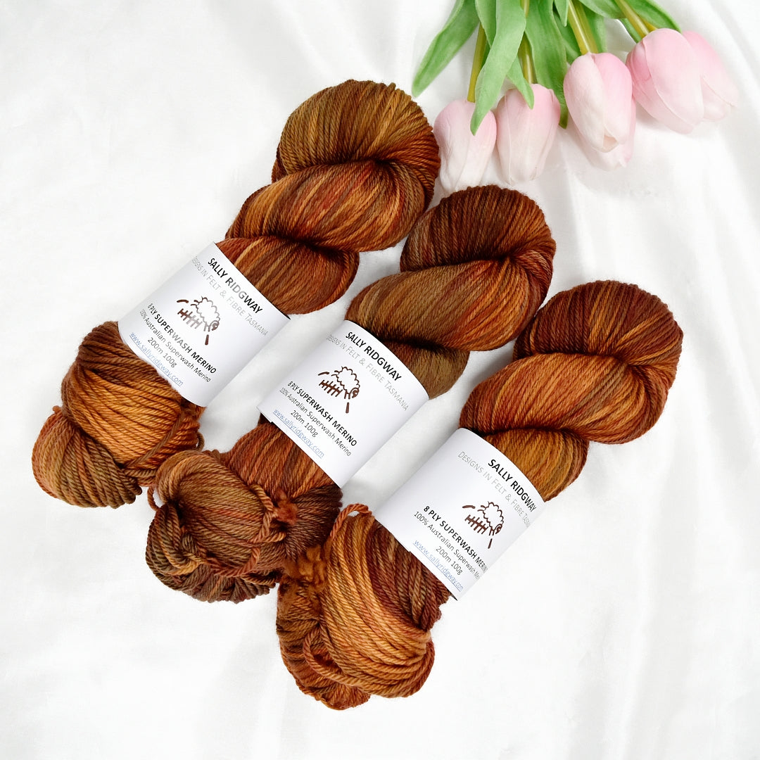 Copper Canyon on 8 Ply Superwash 100% Merino Yarn
