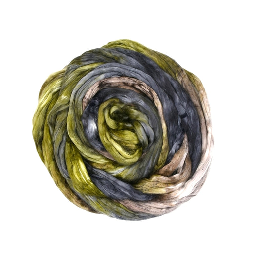 Mulberry Silk Roving Hand Dyed in Forest| Silk Roving/Sliver | Sally Ridgway | Shop Wool, Felt and Fibre Online
