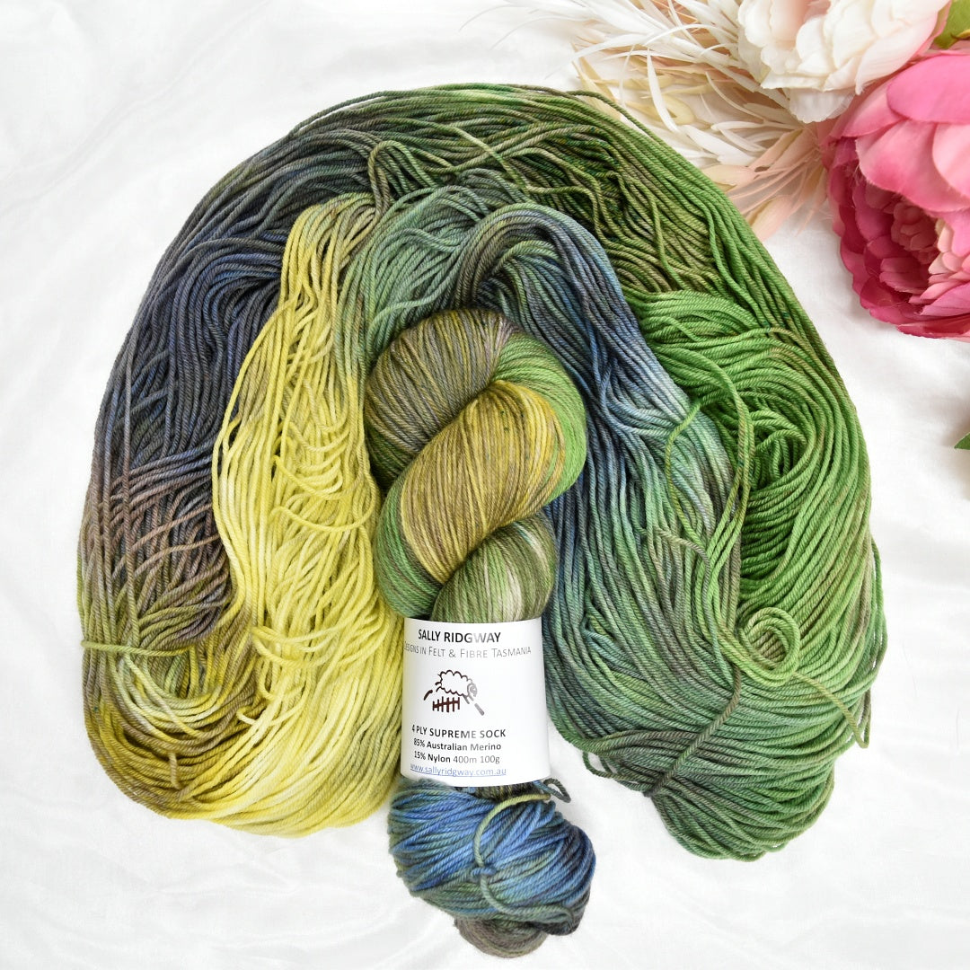 4 ply Supreme Sock Yarn Hand Dyed Thicket 13380| Sock Yarn | Sally Ridgway | Shop Wool, Felt and Fibre Online