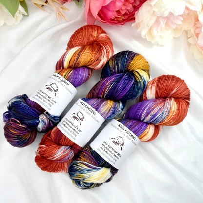 Stained Glass 4 ply Supreme Sock Yarn Hand Dyed| Sock Yarn | Sally Ridgway | Shop Wool, Felt and Fibre Online