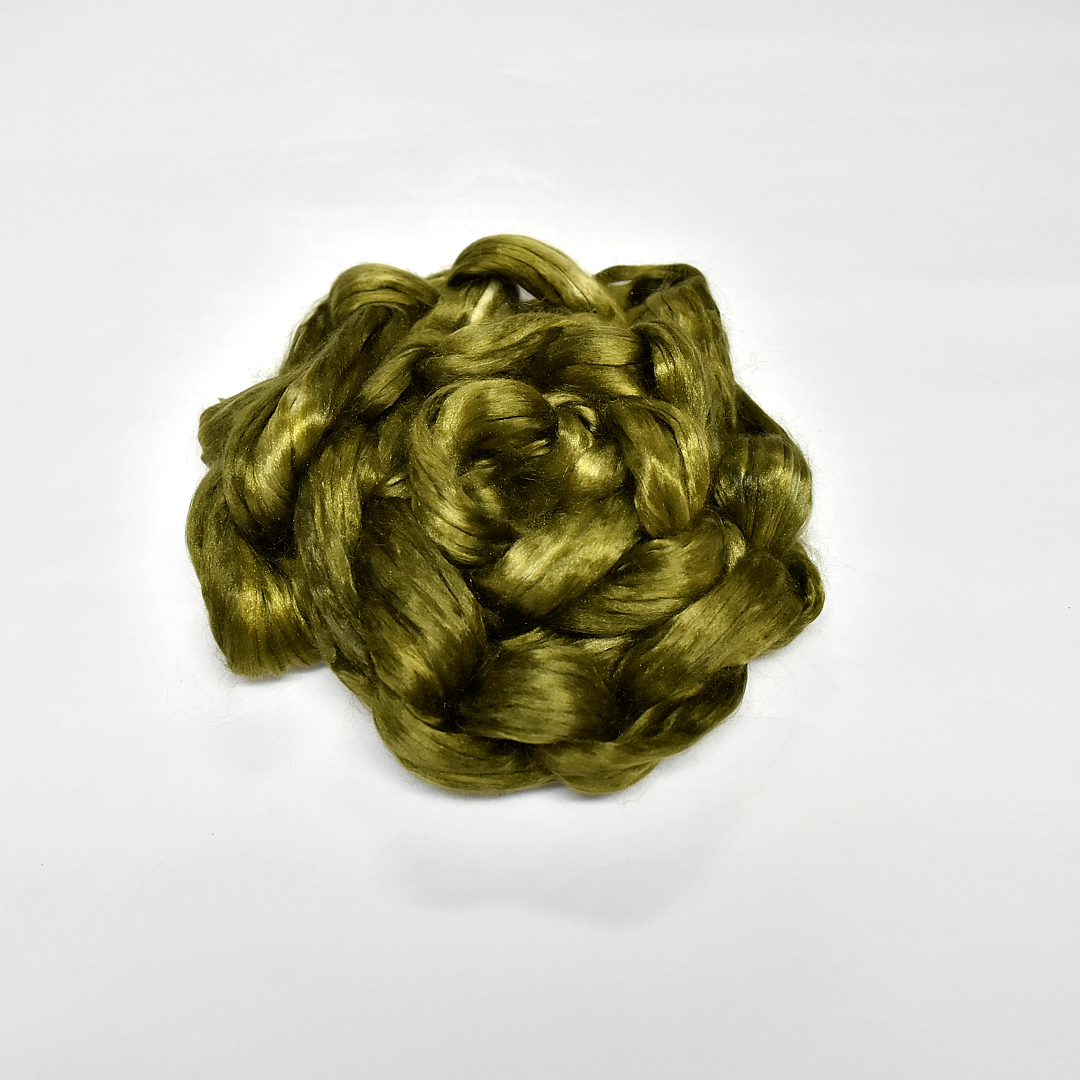 Mulberry Silk Roving Hand Dyed in Lichen Leaves| Silk Roving/Sliver | Sally Ridgway | Shop Wool, Felt and Fibre Online