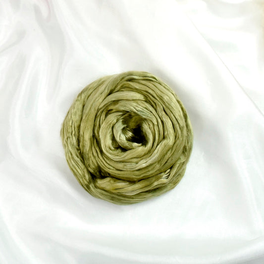Mulberry Silk Roving Hand Dyed in Lichen Leaves| Silk Roving/Sliver | Sally Ridgway | Shop Wool, Felt and Fibre Online