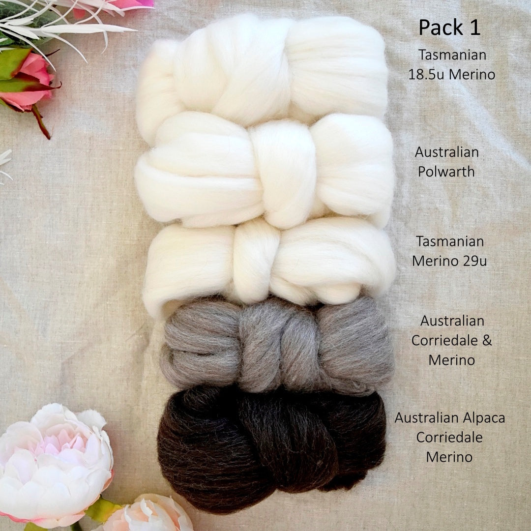 Undyed Natural Sample Packs 250g| Undyed Wool Roving Top | Sally Ridgway | Shop Wool, Felt and Fibre Online