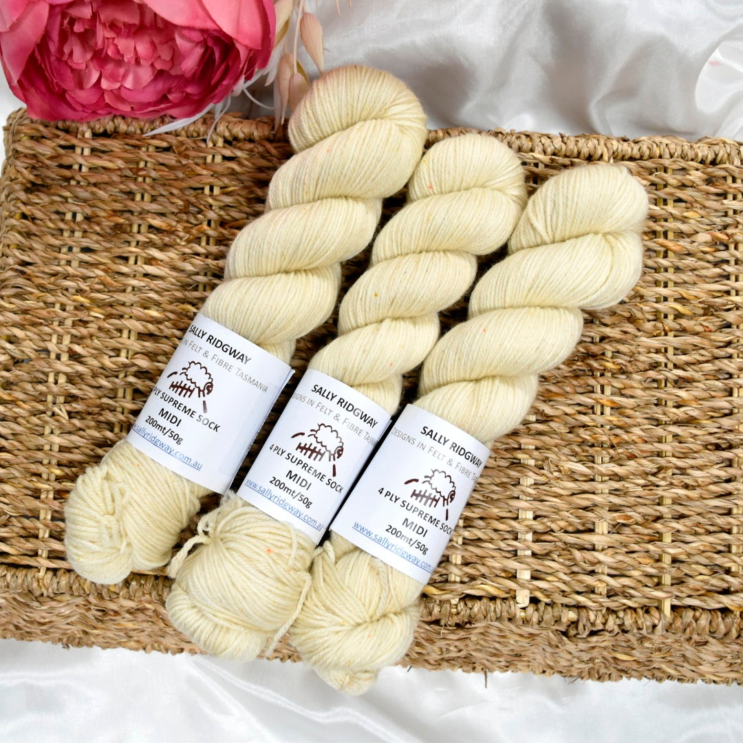 Champagne 50g 4 Ply Supreme Sock Midi Half Skein| 4 Ply Midi Skeins | Sally Ridgway | Shop Wool, Felt and Fibre Online