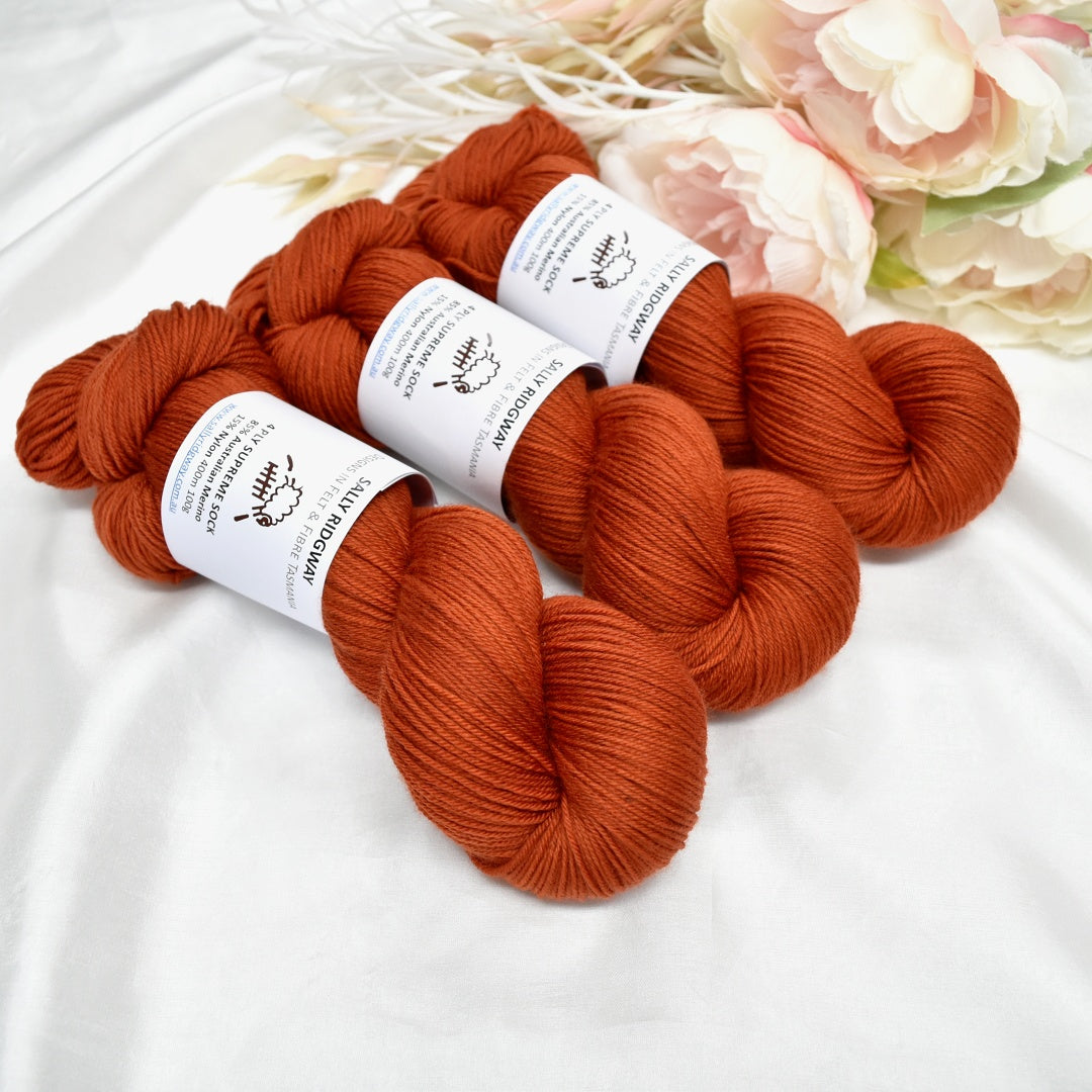 Paprika Hand Dyed 4 ply Supreme Sock Yarn| Sock Yarn | Sally Ridgway | Shop Wool, Felt and Fibre Online