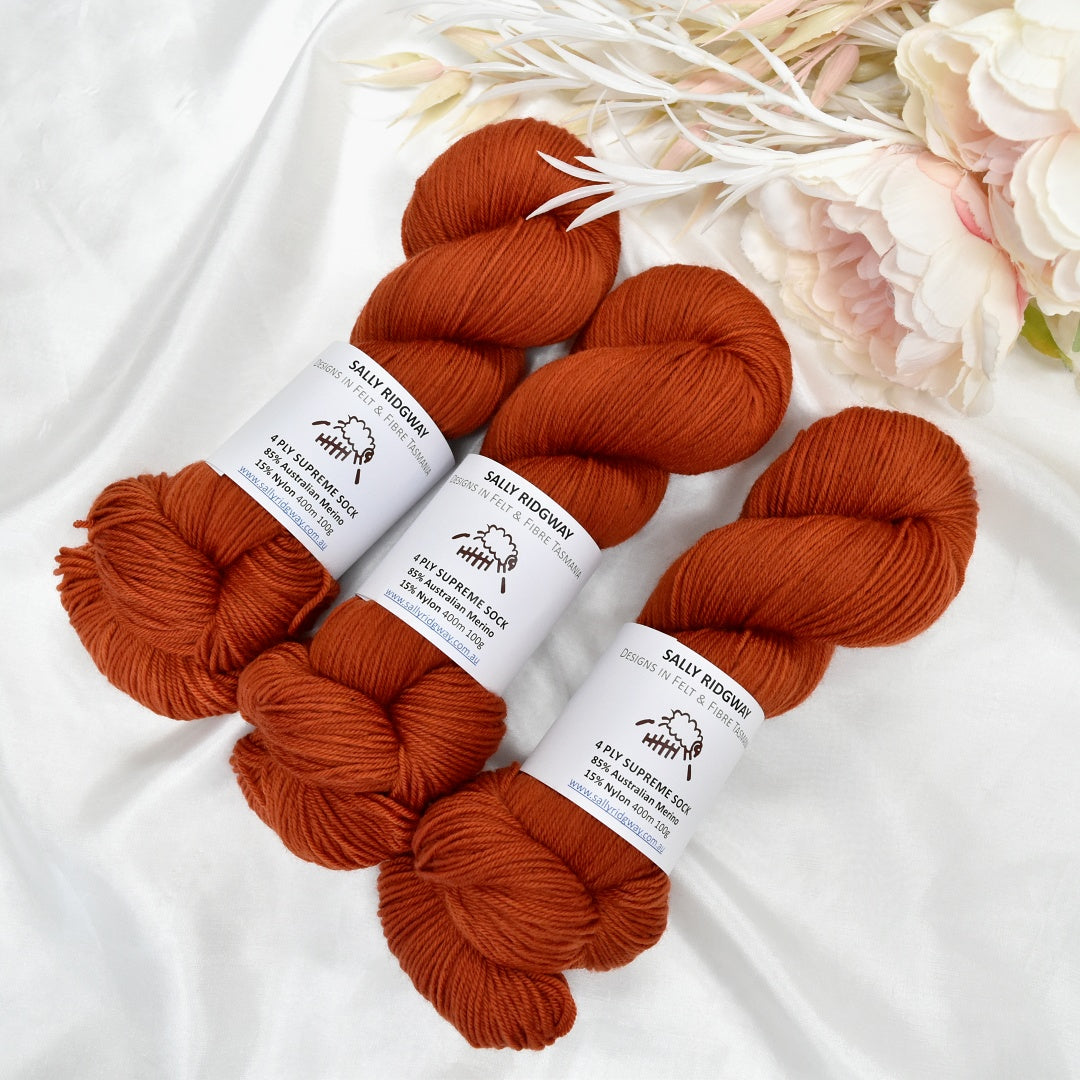 Paprika Hand Dyed 4 ply Supreme Sock Yarn| Sock Yarn | Sally Ridgway | Shop Wool, Felt and Fibre Online
