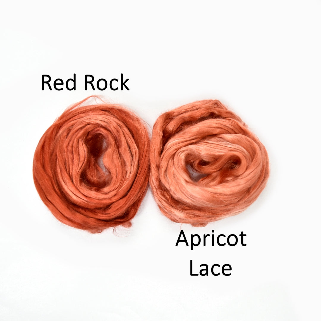 Mulberry Silk Roving Hand Dyed in Red Rock