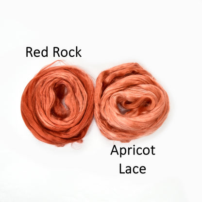 Mulberry Silk Roving Hand Dyed in Red Rock
