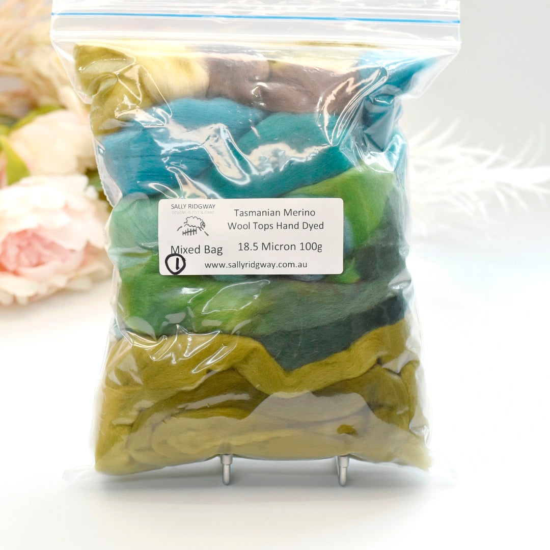Tasmanian Merino Wool Combed Top Hand Dyed Mixed Bags| Merino wool tops | Sally Ridgway | Shop Wool, Felt and Fibre Online