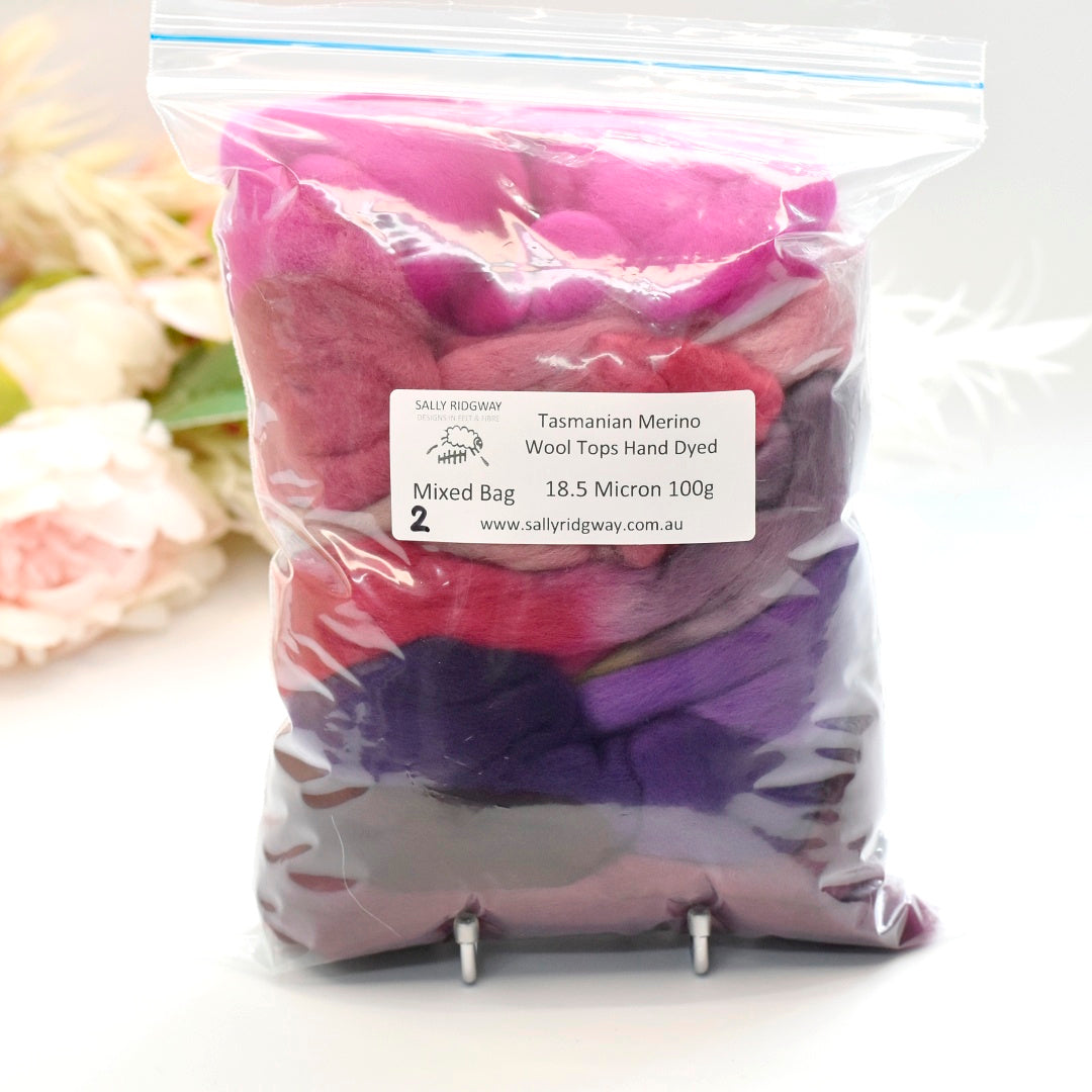 Tasmanian Merino Wool Combed Top Hand Dyed Mixed Bags| Merino wool tops | Sally Ridgway | Shop Wool, Felt and Fibre Online