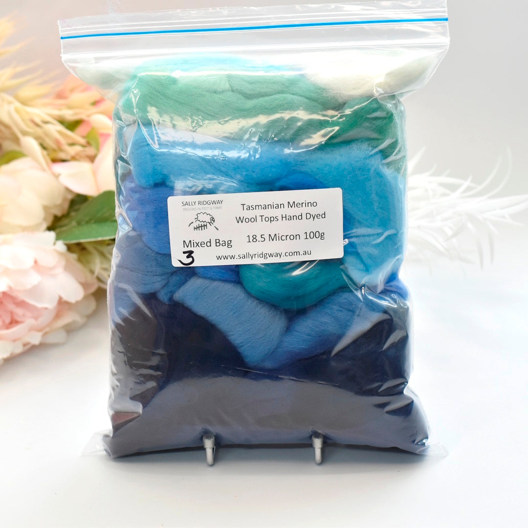 Tasmanian Merino Wool Combed Top Hand Dyed Mixed Bags| Merino wool tops | Sally Ridgway | Shop Wool, Felt and Fibre Online