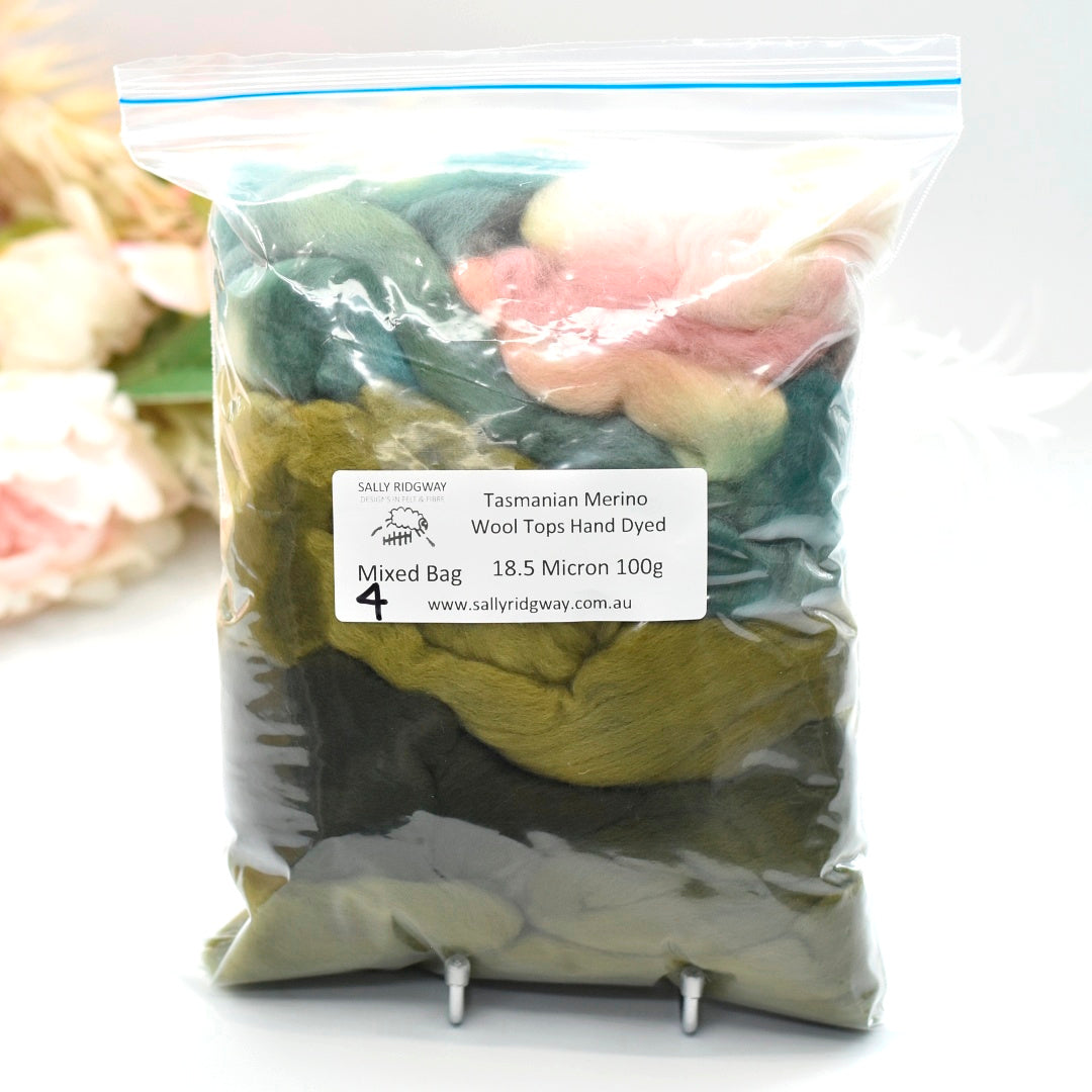 Tasmanian Merino Wool Combed Top Hand Dyed Mixed Bags| Merino wool tops | Sally Ridgway | Shop Wool, Felt and Fibre Online