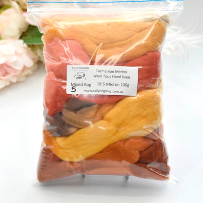 Tasmanian Merino Wool Combed Top Hand Dyed Mixed Bags| Merino wool tops | Sally Ridgway | Shop Wool, Felt and Fibre Online