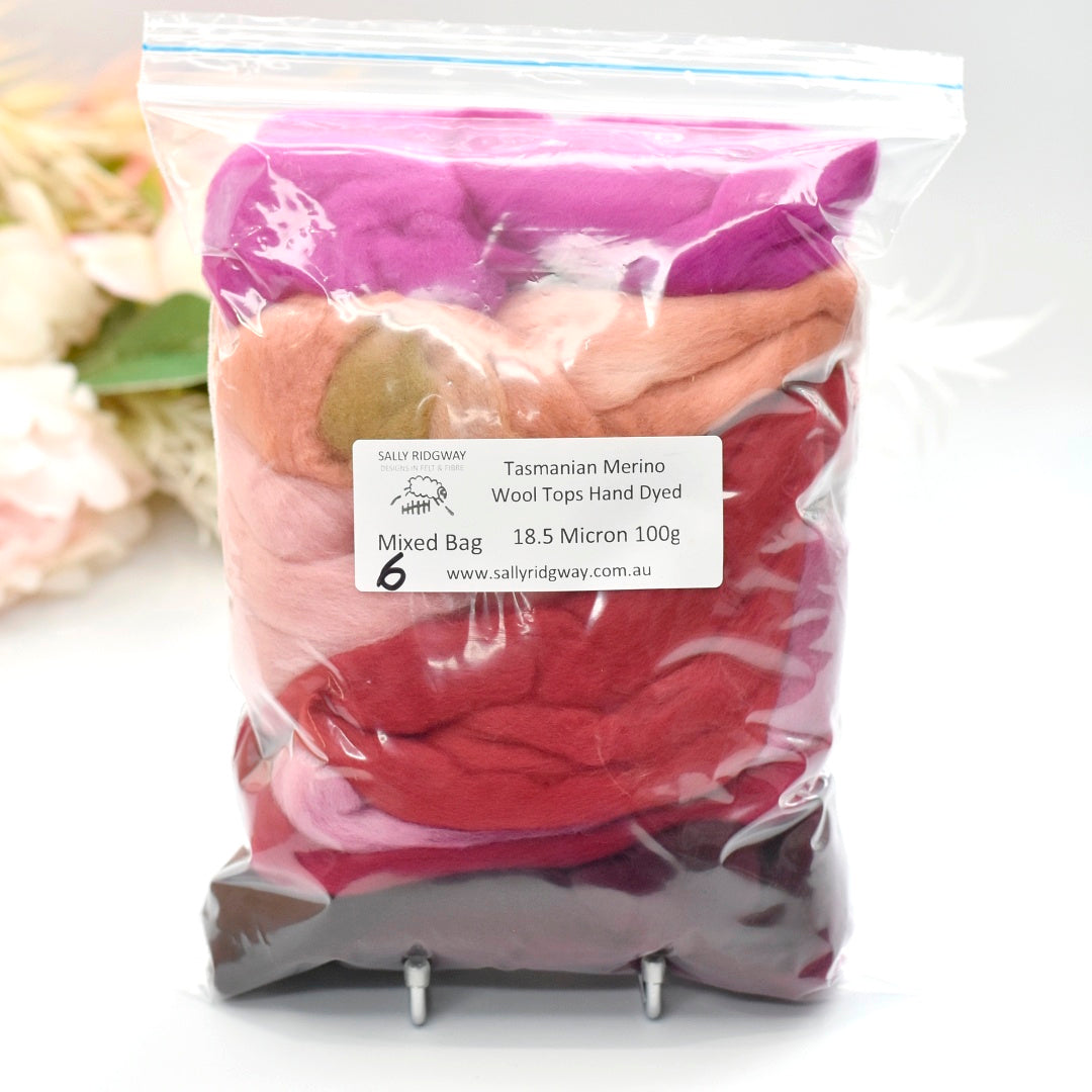 Tasmanian Merino Wool Combed Top Hand Dyed Mixed Bags| Merino wool tops | Sally Ridgway | Shop Wool, Felt and Fibre Online