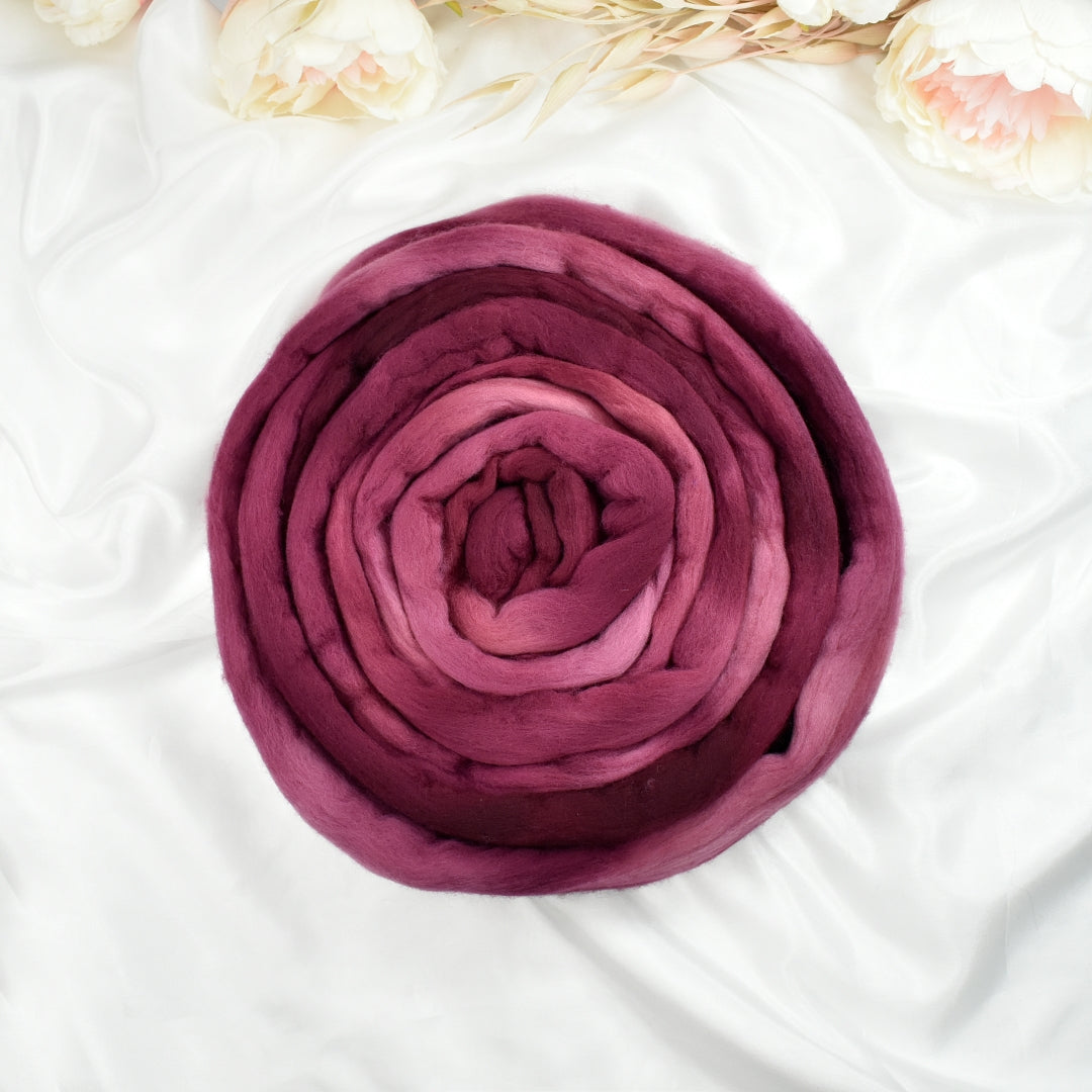 Tasmanian Merino Wool Combed Top Hand Dyed Rose Rouge| Merino wool tops | Sally Ridgway | Shop Wool, Felt and Fibre Online