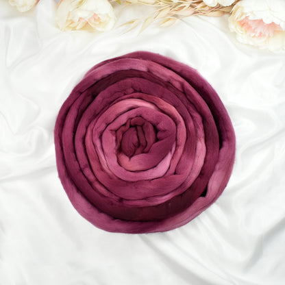 Tasmanian Merino Wool Combed Top Hand Dyed Rose Rouge| Merino wool tops | Sally Ridgway | Shop Wool, Felt and Fibre Online