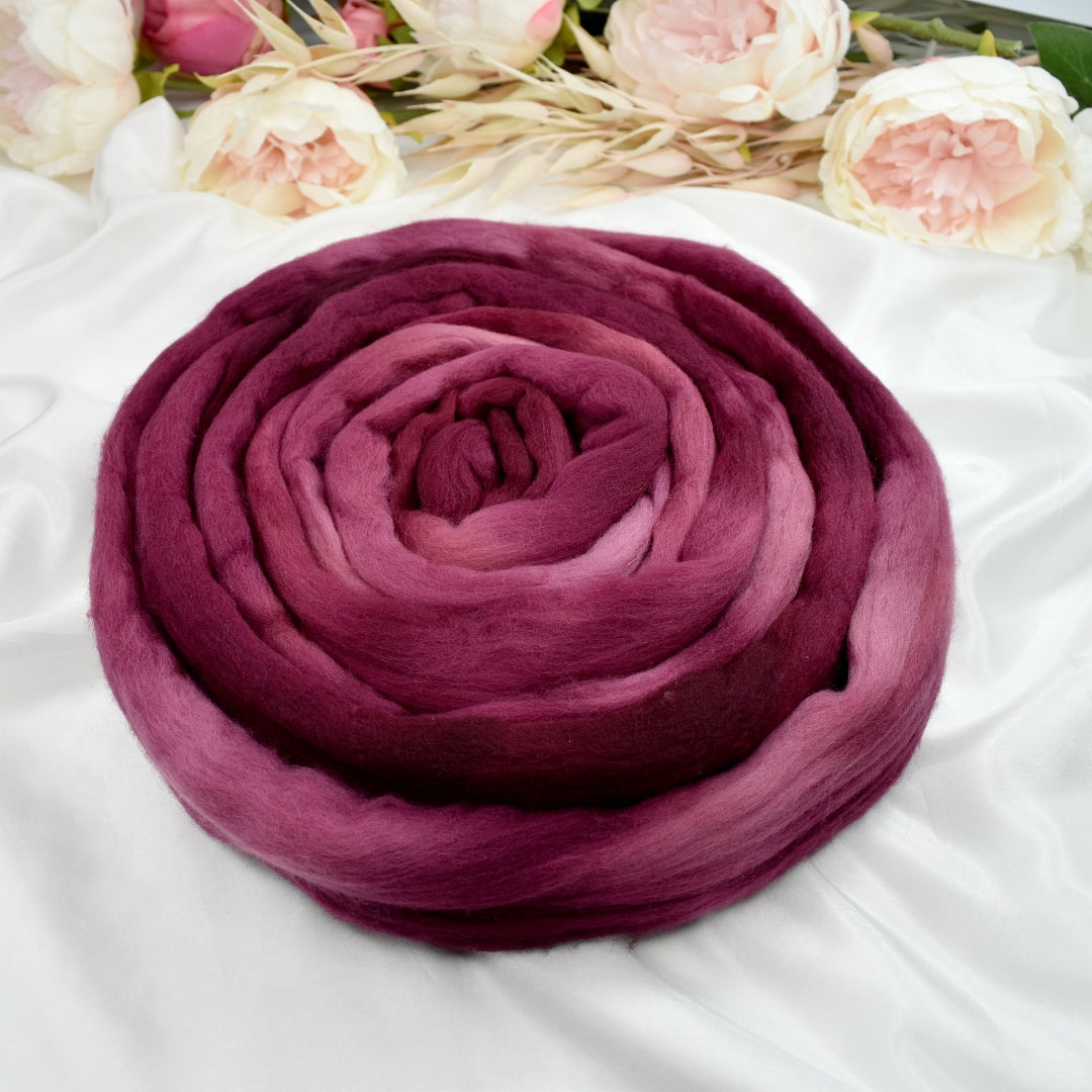 Tasmanian Merino Wool Combed Top Hand Dyed Rose Rouge| Merino wool tops | Sally Ridgway | Shop Wool, Felt and Fibre Online
