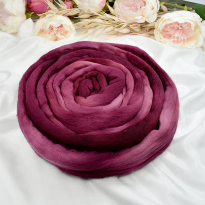 Tasmanian Merino Wool Combed Top Hand Dyed Rose Rouge| Merino wool tops | Sally Ridgway | Shop Wool, Felt and Fibre Online