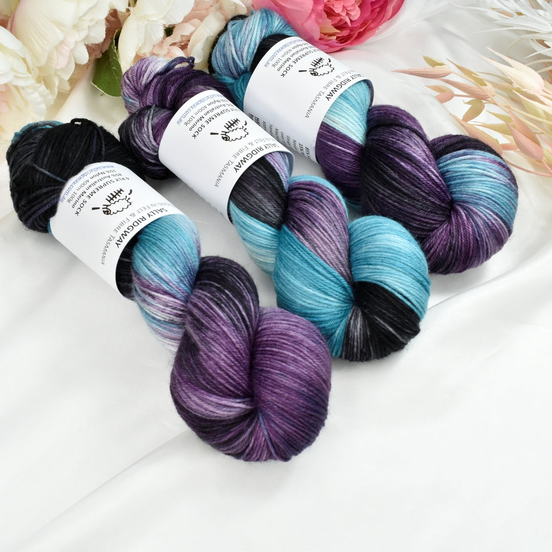 Teal Moon 4 ply Supreme Sock Yarn Hand Dyed| Sock Yarn | Sally Ridgway | Shop Wool, Felt and Fibre Online