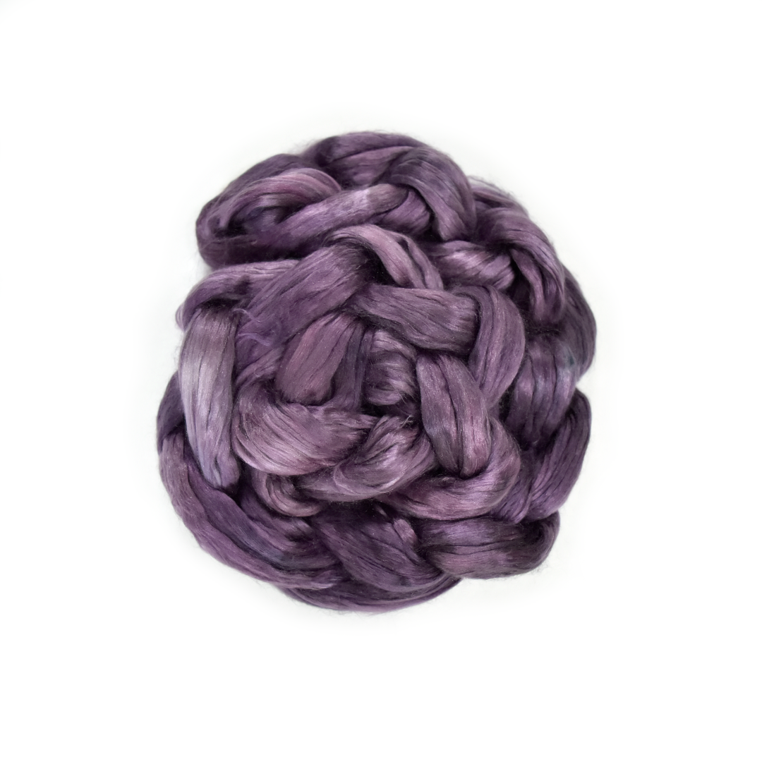 Mulberry Silk Roving Hand Dyed Aubergine