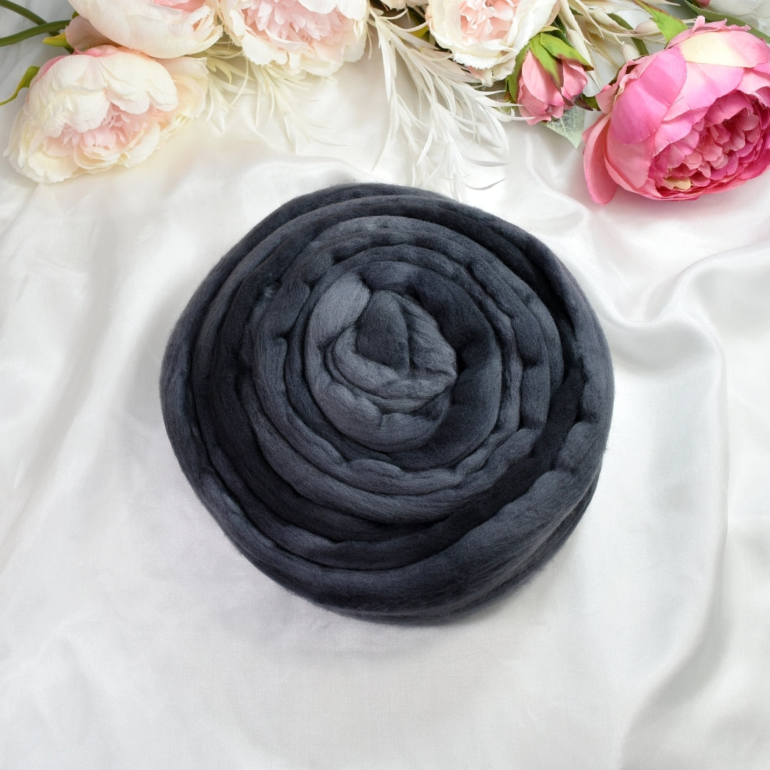 Tasmanian Merino Wool Combed Top Hand Dyed Charcoal-Merino Wool Tops-1-Charcoal 100 grams-Sally Ridgway Designs in Felt &amp; Fibre