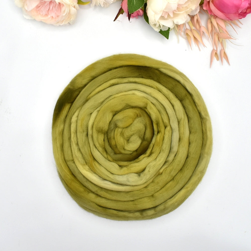 Tasmanian Merino Wool Combed Top Hand Dyed Olive Grove-Merino Wool Tops-2-100 Grams-Sally Ridgway Designs in Felt &amp; Fibre