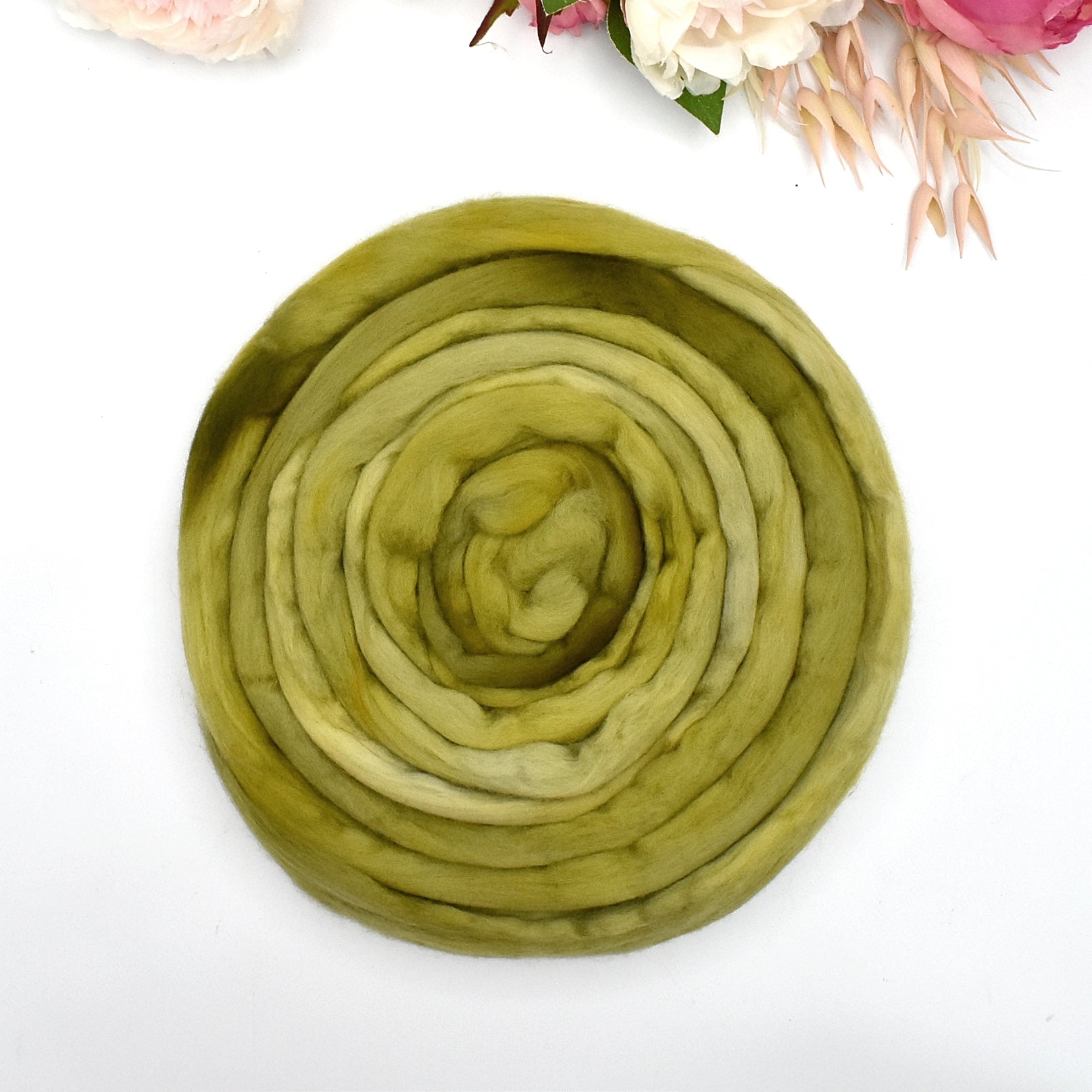 Tasmanian Merino Wool Combed Top Hand Dyed Olive Grove-Merino Wool Tops-1-100 Grams-Sally Ridgway Designs in Felt &amp; Fibre