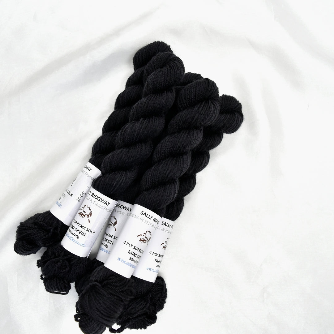 Mini Skeins 4 Ply Supreme Sock Yarn Soot| 4 Ply Mini Skein | Sally Ridgway | Shop Wool, Felt and Fibre Online