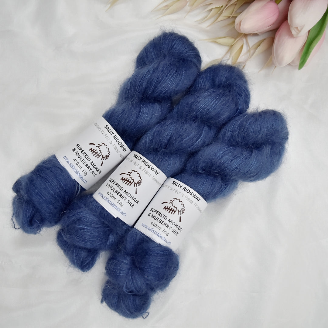 Superkid Mohair & Silk Hand Dyed Steel Blue| Mohair Silk | Sally Ridgway | Shop Wool, Felt and Fibre Online