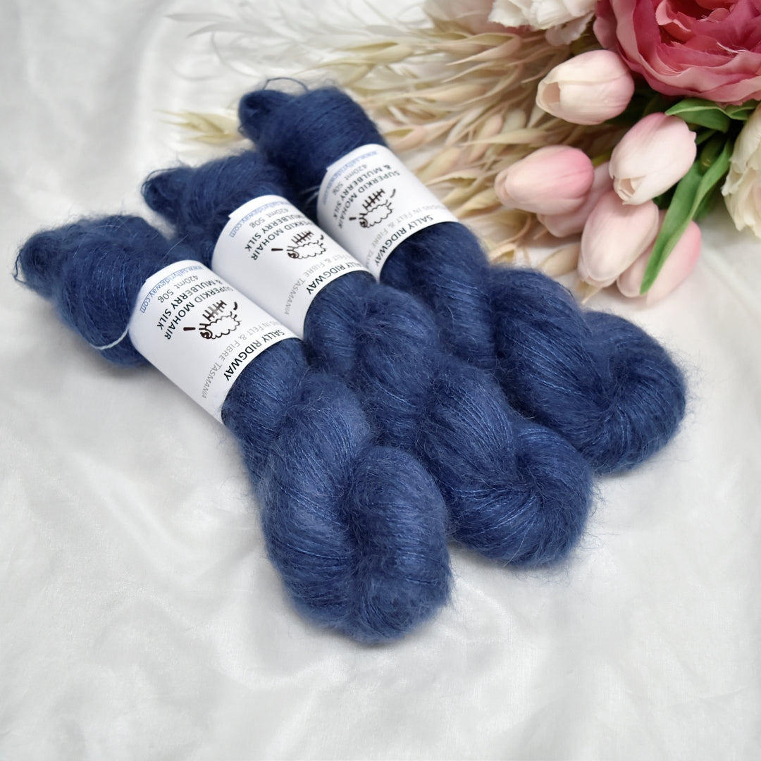 Superkid Mohair & Silk Hand Dyed Steel Blue| Mohair Silk | Sally Ridgway | Shop Wool, Felt and Fibre Online