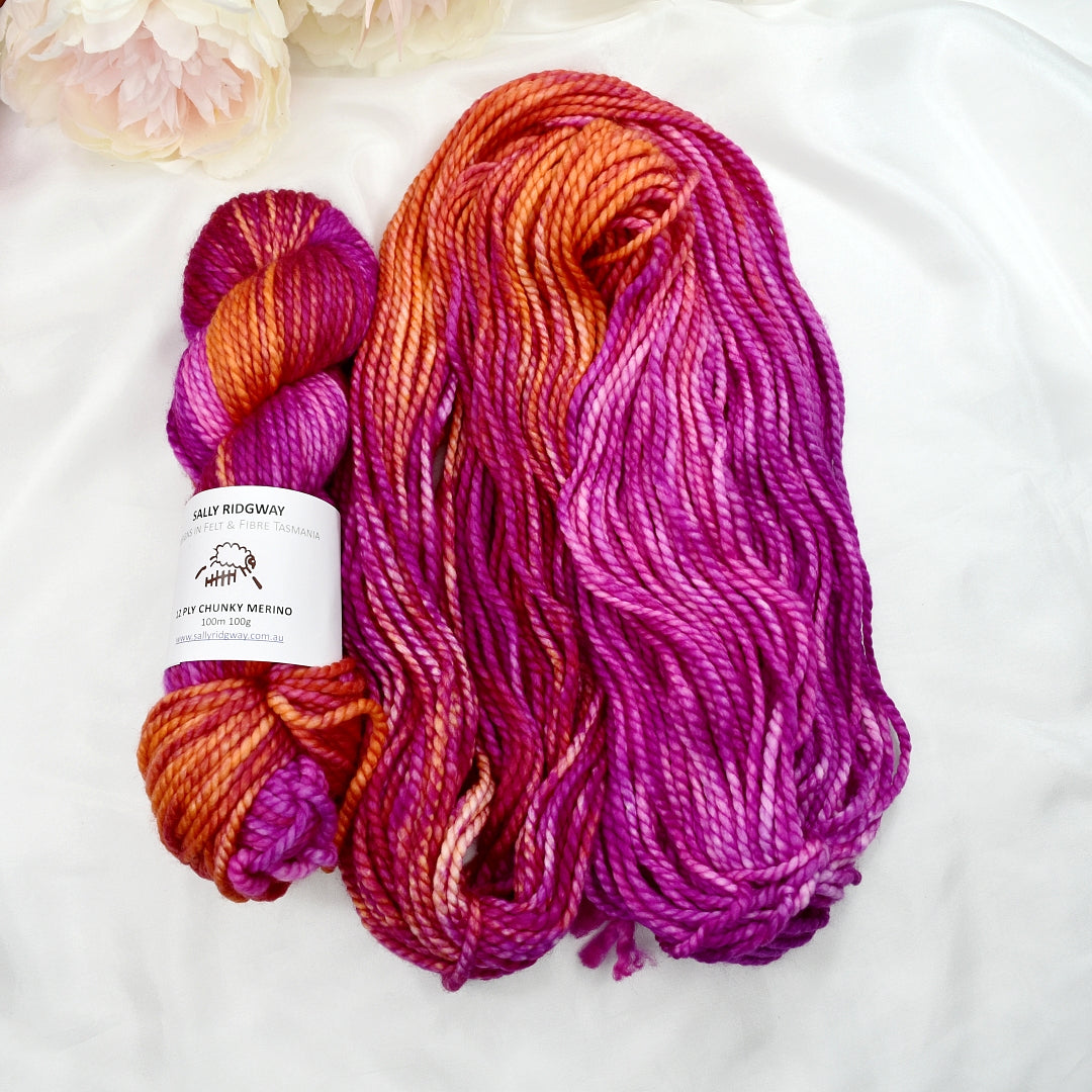 Bubble Gum Stripe on 12 ply Chunky Merino| Chunky Yarn | Sally Ridgway | Shop Wool, Felt and Fibre Online