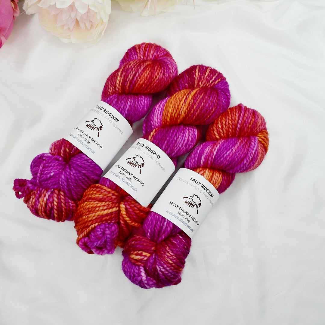 Bubble Gum Stripe on 12 ply Chunky Merino| Chunky Yarn | Sally Ridgway | Shop Wool, Felt and Fibre Online