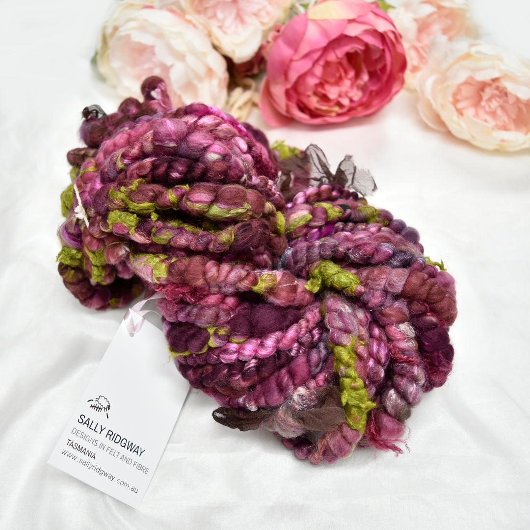 Handspun Chunky Tasmanian Merino Yarn in Plum BLossom| Hand Spun Yarn | Sally Ridgway | Shop Wool, Felt and Fibre Online