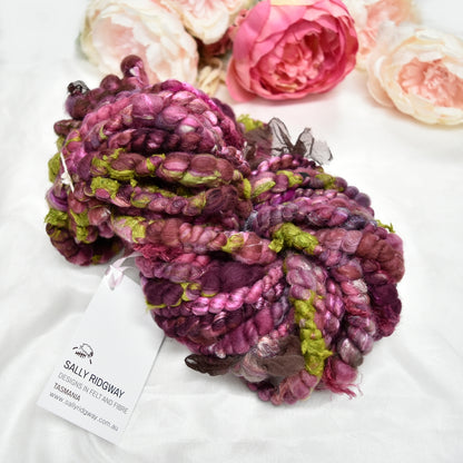 Handspun Chunky Tasmanian Merino Yarn in Plum BLossom| Hand Spun Yarn | Sally Ridgway | Shop Wool, Felt and Fibre Online