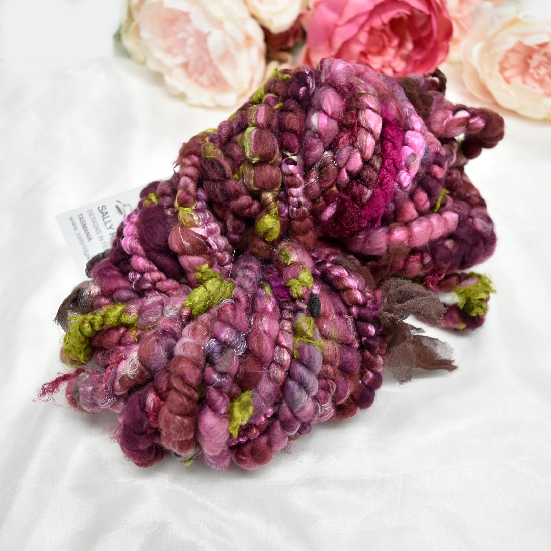 Handspun Chunky Tasmanian Merino Yarn in Plum BLossom| Hand Spun Yarn | Sally Ridgway | Shop Wool, Felt and Fibre Online