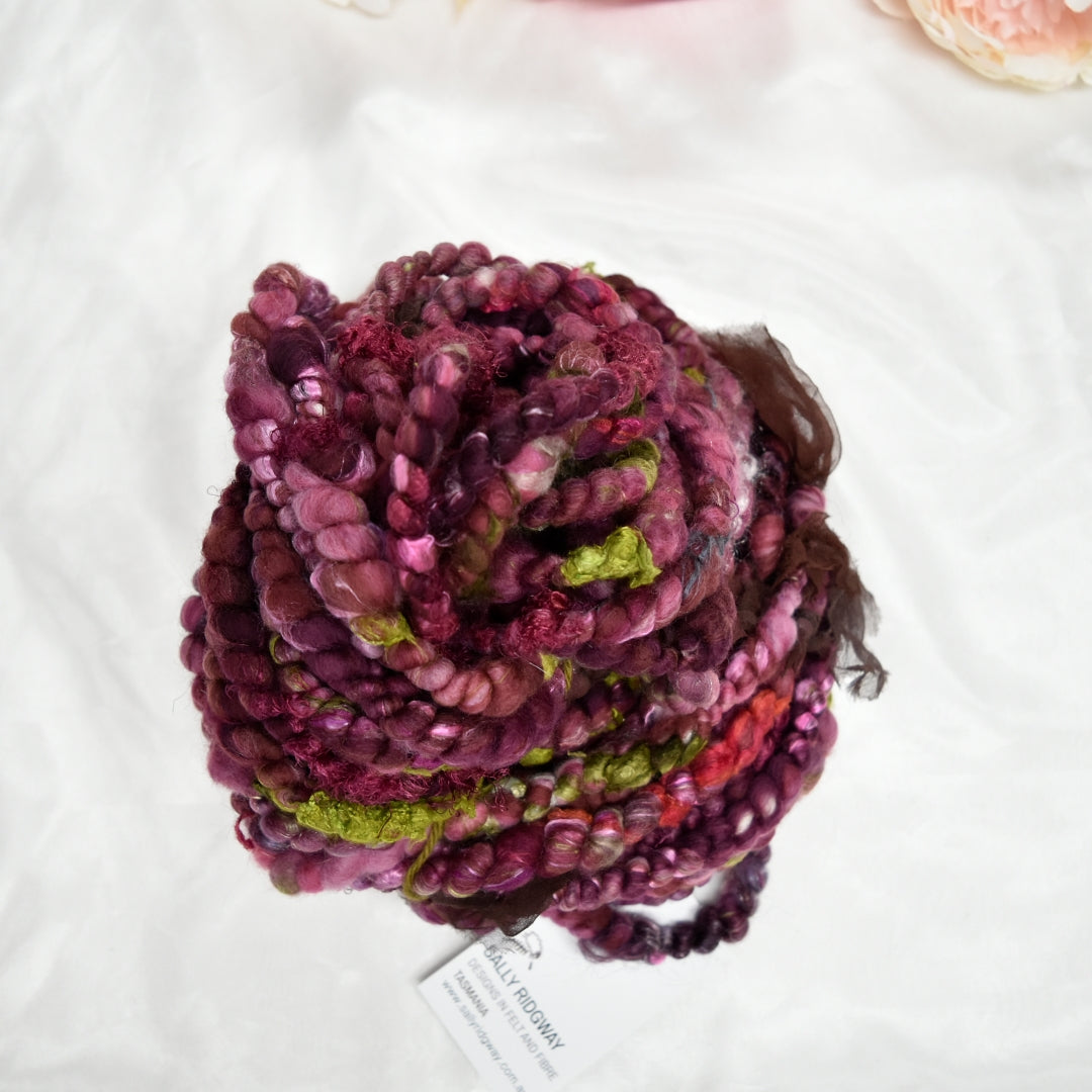 Handspun Chunky Tasmanian Merino Yarn in Plum BLossom| Hand Spun Yarn | Sally Ridgway | Shop Wool, Felt and Fibre Online